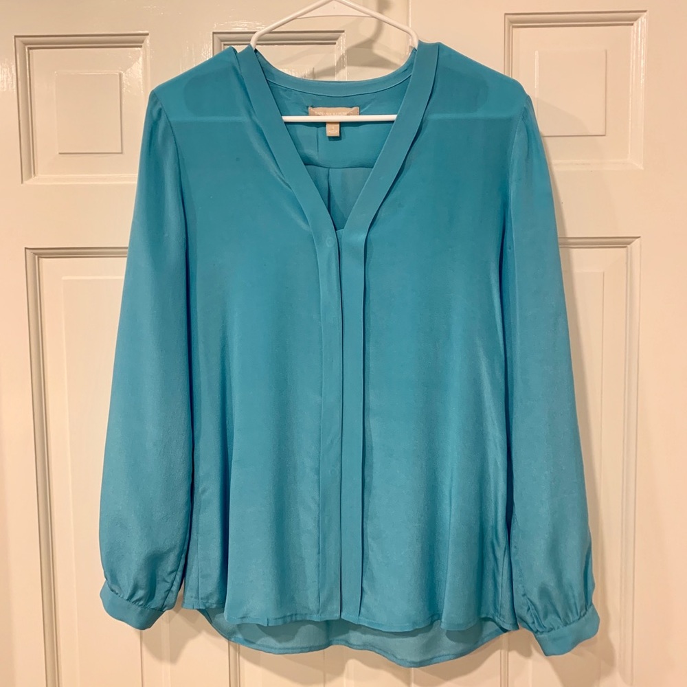 100% silk Long sleeve Teal Blouse